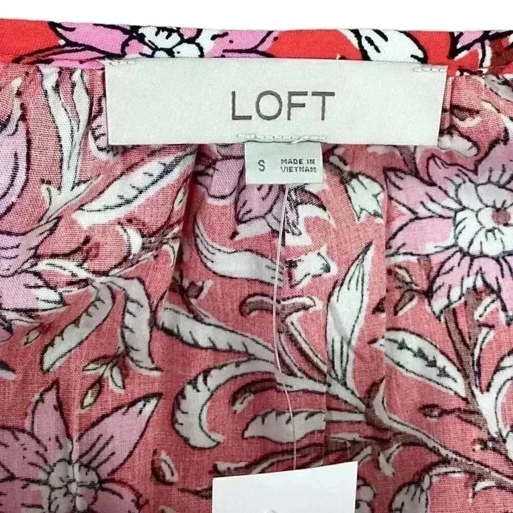 Loft Women S Floral Tier Pocket Shirt Dress Red White Rayon Short Sleeves NEW - Picture 11 of 12